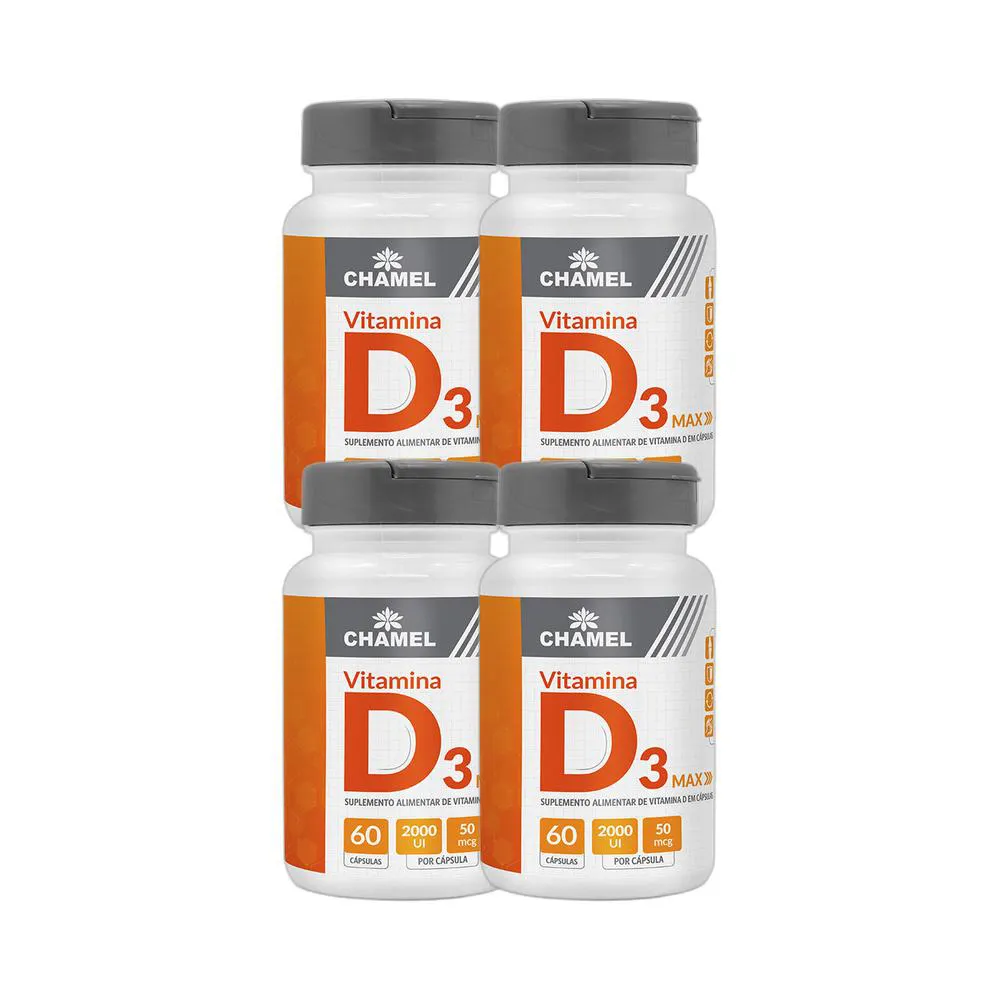 Kit 4X Max Vitamina D3 500Mg 60 Cps - Chamel