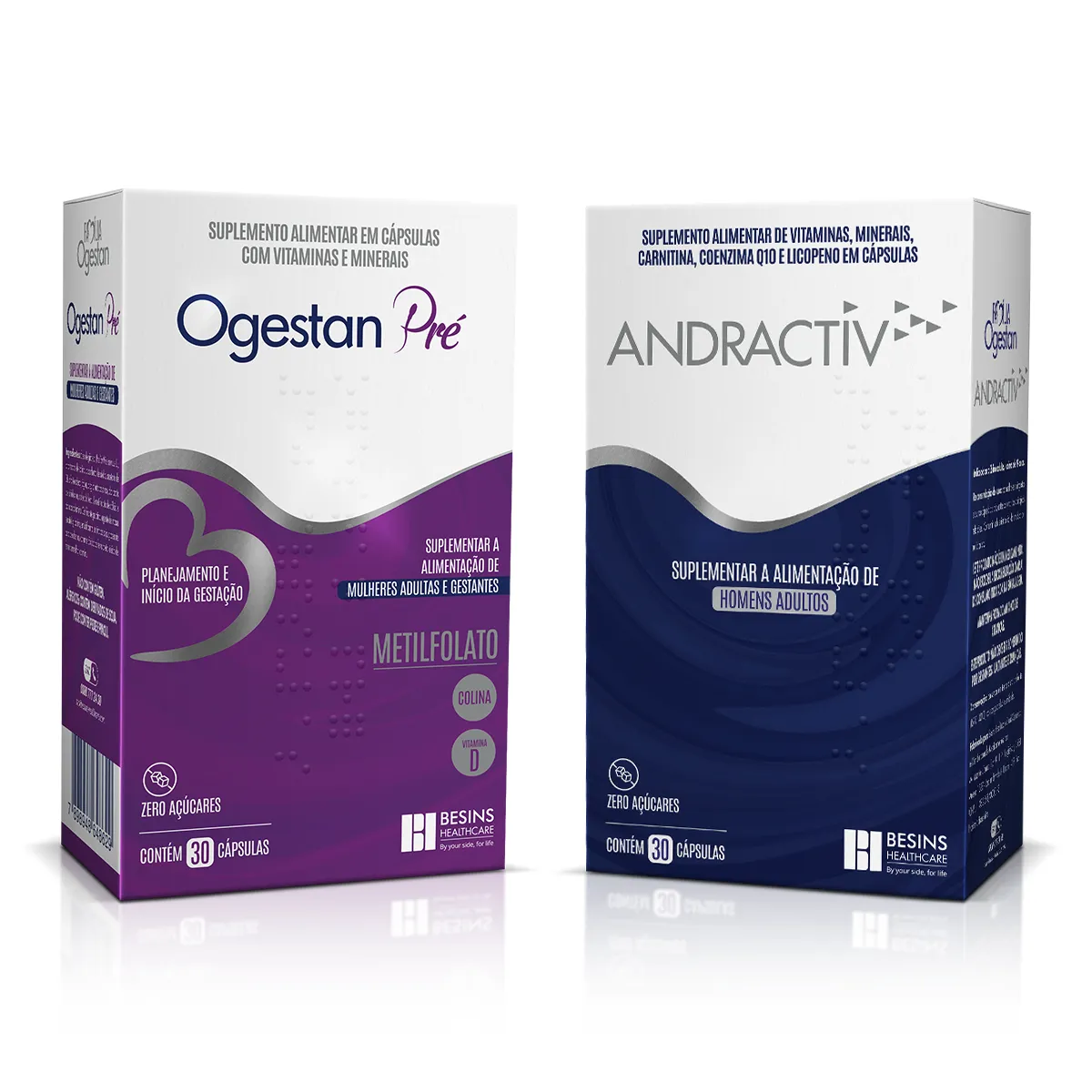 Kit Polivitamínico Ogestan Pré para Gestantes 30 cápsulas + Polivitamínico Andractiv Besins Healthcare Homem 30 cápsulas