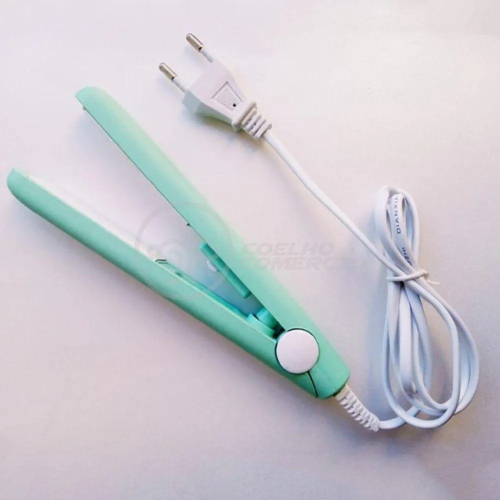 Mini Chapinha Prancha Portátil 17Cm Bivolt Profissional Azul