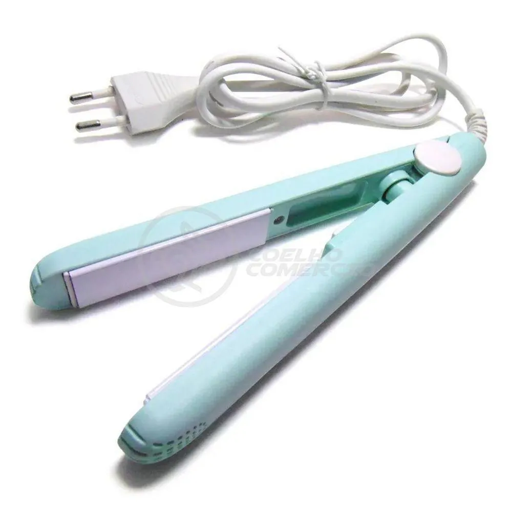 Mini Chapinha Prancha Portátil 17Cm Bivolt Profissional Azul