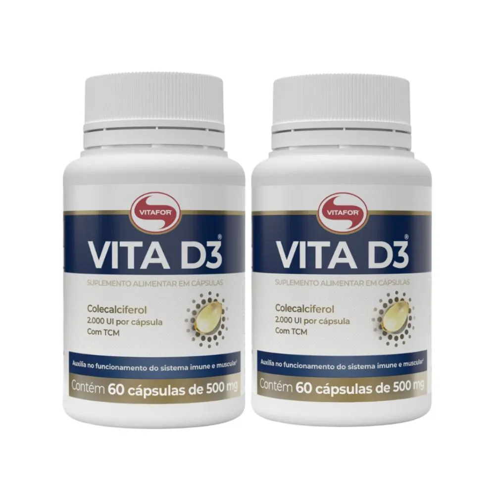 Kit 2X Vitamina D3 2000Ui 60 Caps. Vitafor