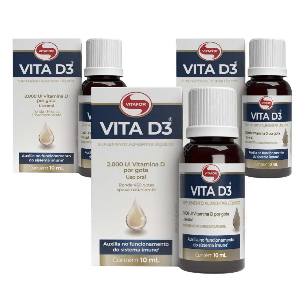 Kit 3X Vitamina D3 2000Ui/Gota 10Ml (450 Gotas) Vitafor