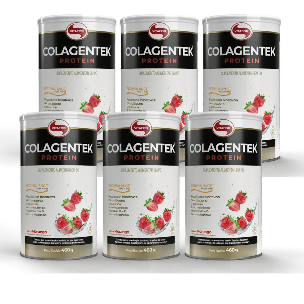 Kit 6X Colagentek Protein Bodybalance Morango 460G Vitafor
