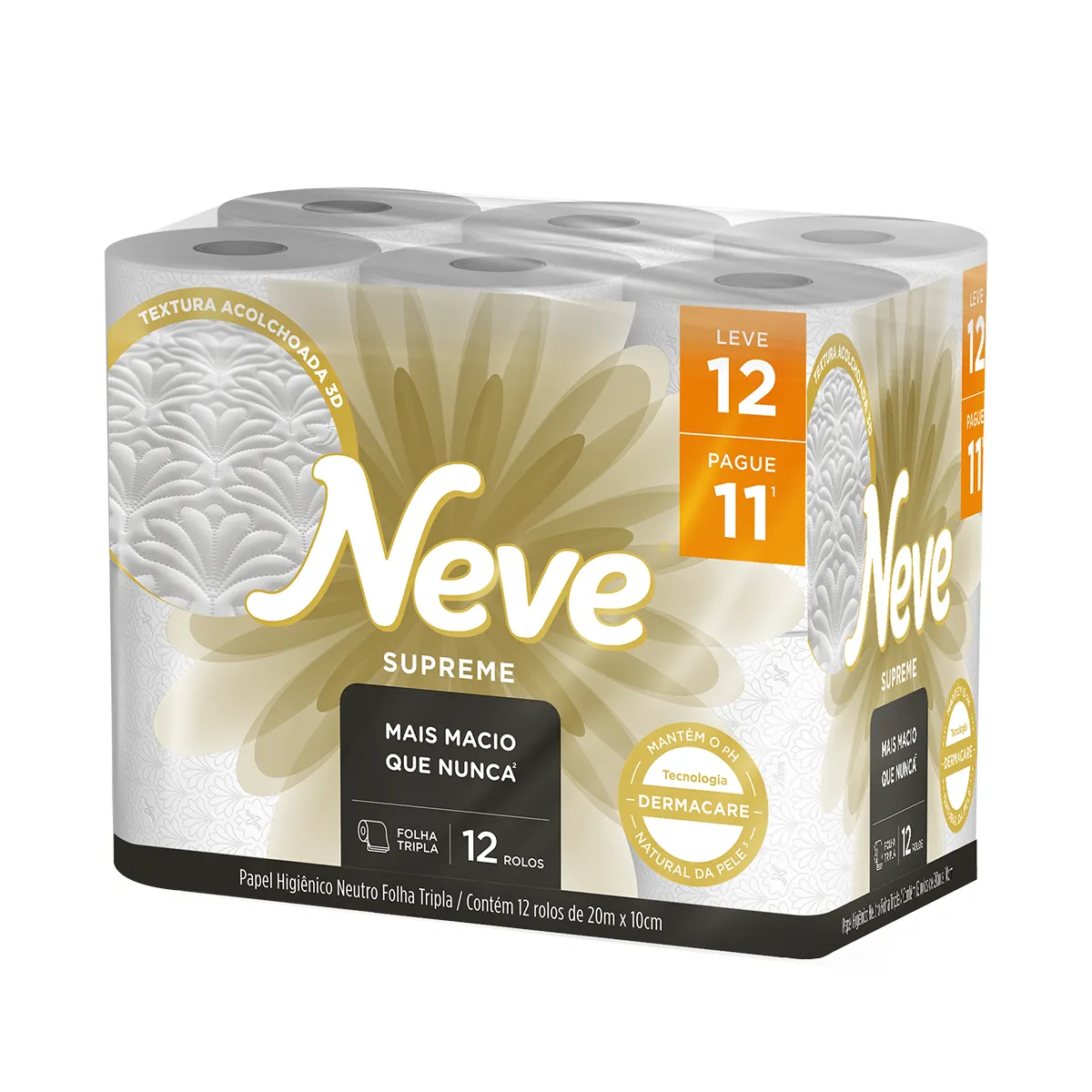 Papel Higiênico Neve Supreme Folha Tripla 12 rolos
