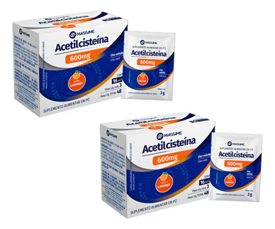 Kit 2x Acetilcisteína Mássime 600mg - 32 Sachês Efervescente Laranja