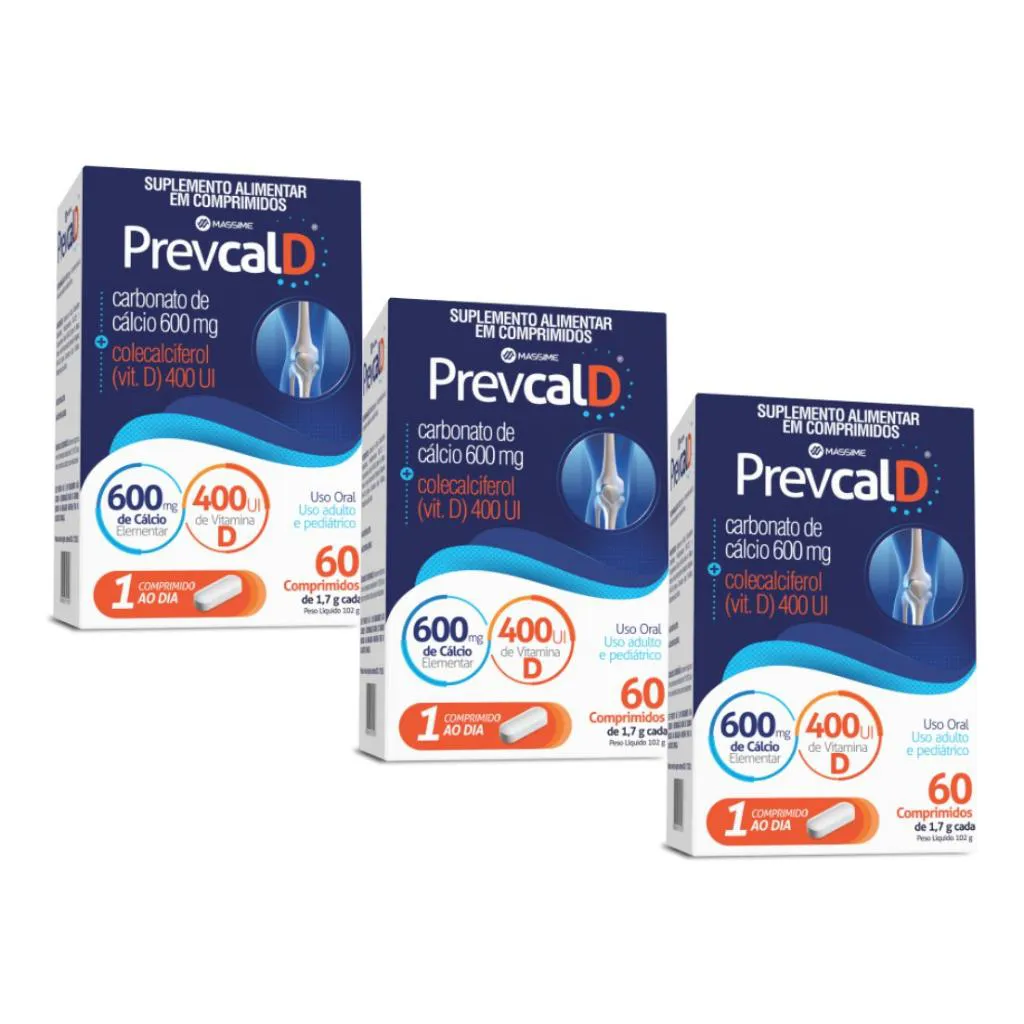 Kit 3x Prevcald - 600mg Cálcio + 400ui Vit D = Oscald e Osso