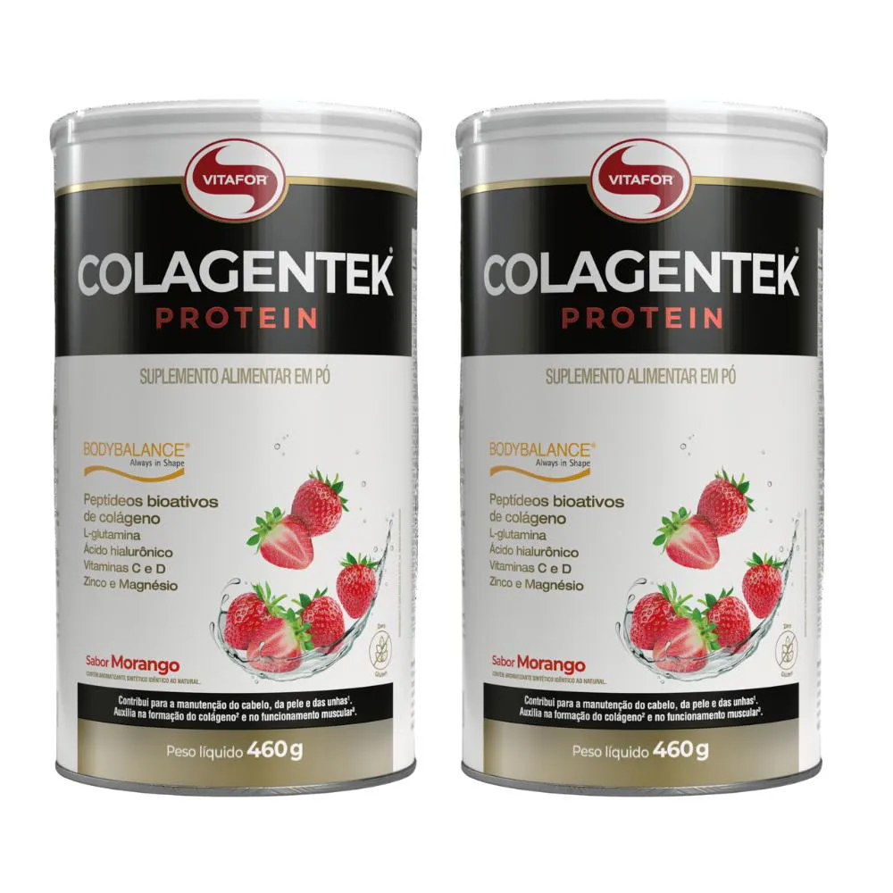 Kit 2x Colagentek Protein Bodybalance Morango 460g Vitafor