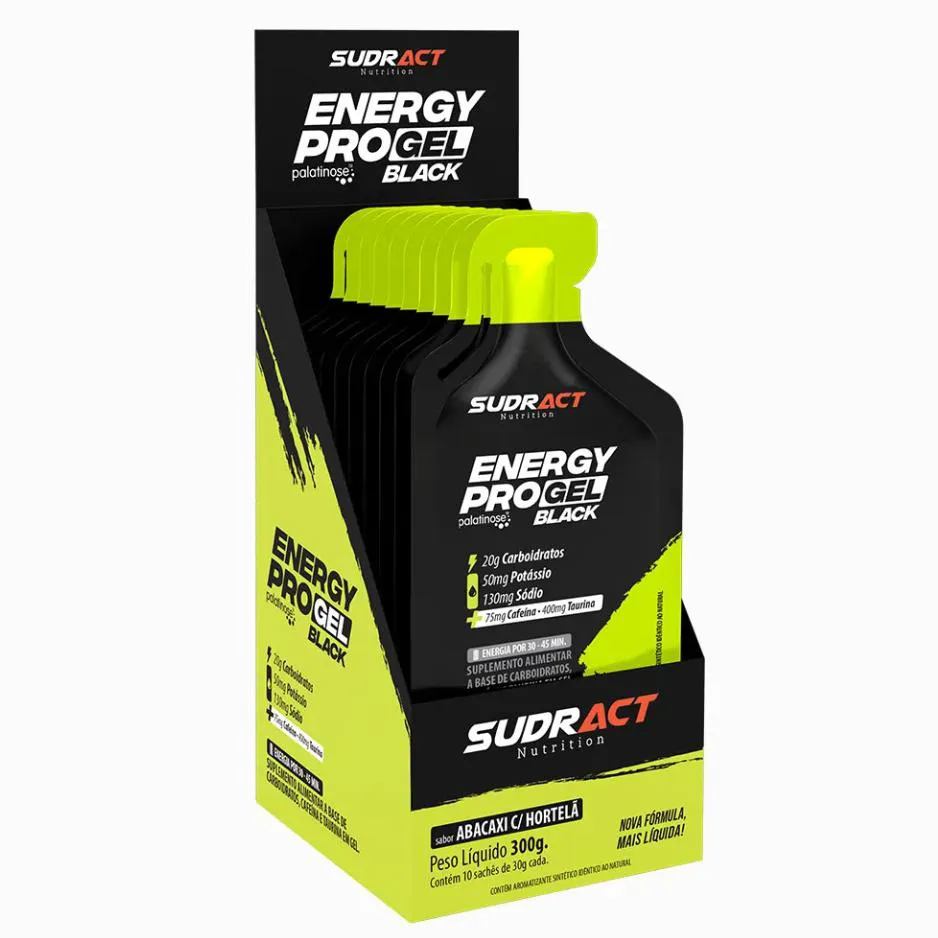 Energy Pro Gel Black Sudract Caixa (10 Saches 30G) - Sabor Abacaxi C/ Hortela