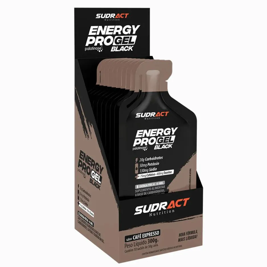 Energy Pro Gel Black Sudract Caixa (10 Saches 30G) - Sabor Cafe Expresso
