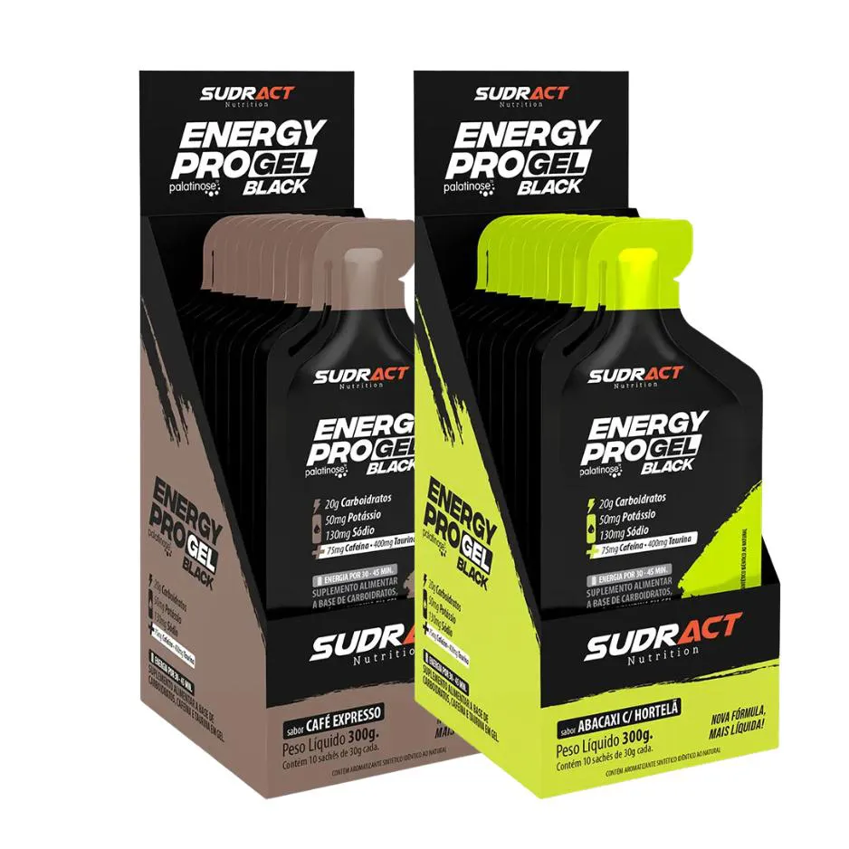 Sudract Energy Pro Gel Black Caixa (10 Saches 30G) - Kit 2 Un
