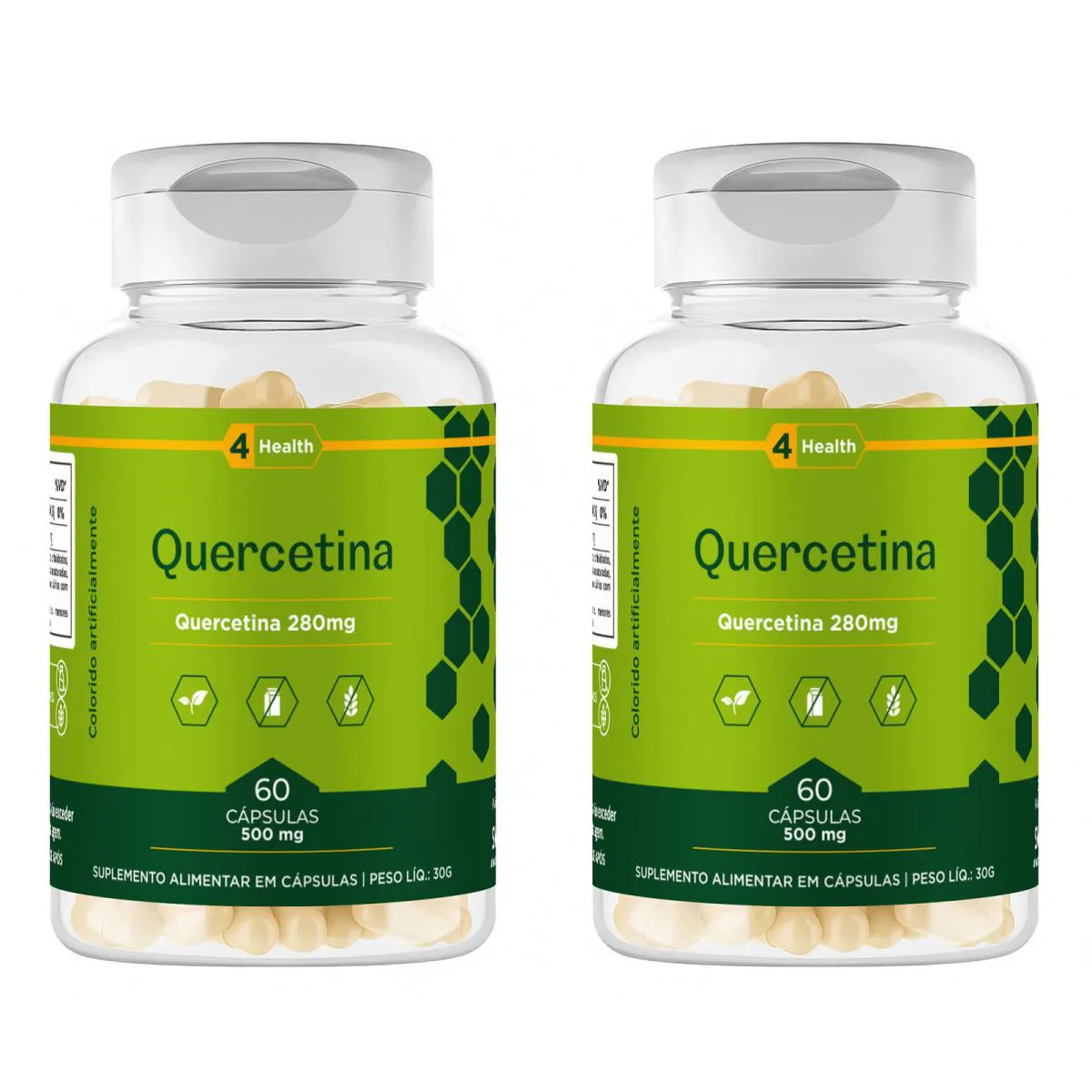 Quercetina 280 Mg | Pura e Concentrada - 60 Capsulas | Qualidade Garantida - 4 Health - 2Potes