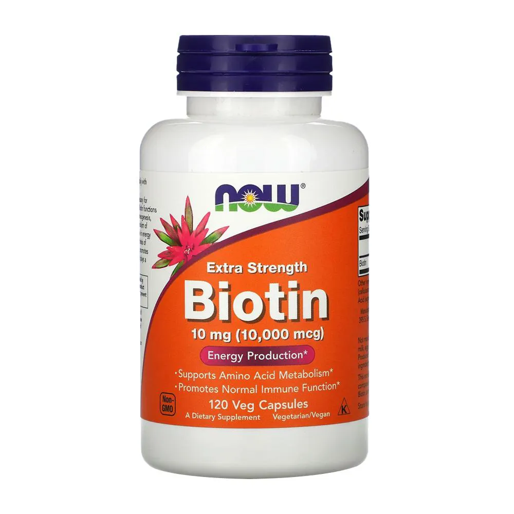 Biotina 10Mg Extra Força Now Foods 120Veg Caps.