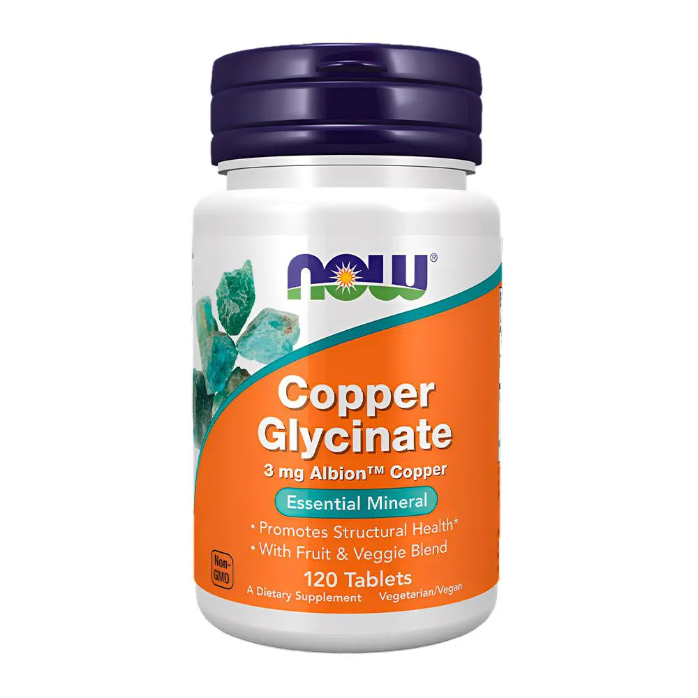 Glicinato de Cobre 3Mg Now Foods 120 Tabs Importado
