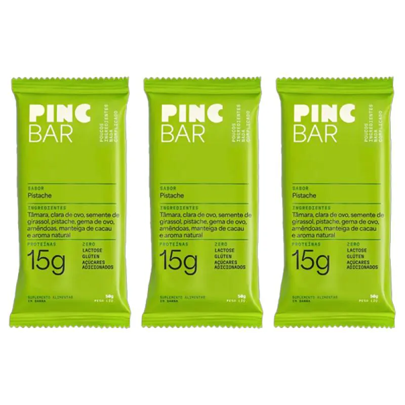 Kit 3X: Barra de Proteína Pistache sem Açúcar Pinc Bar 50G