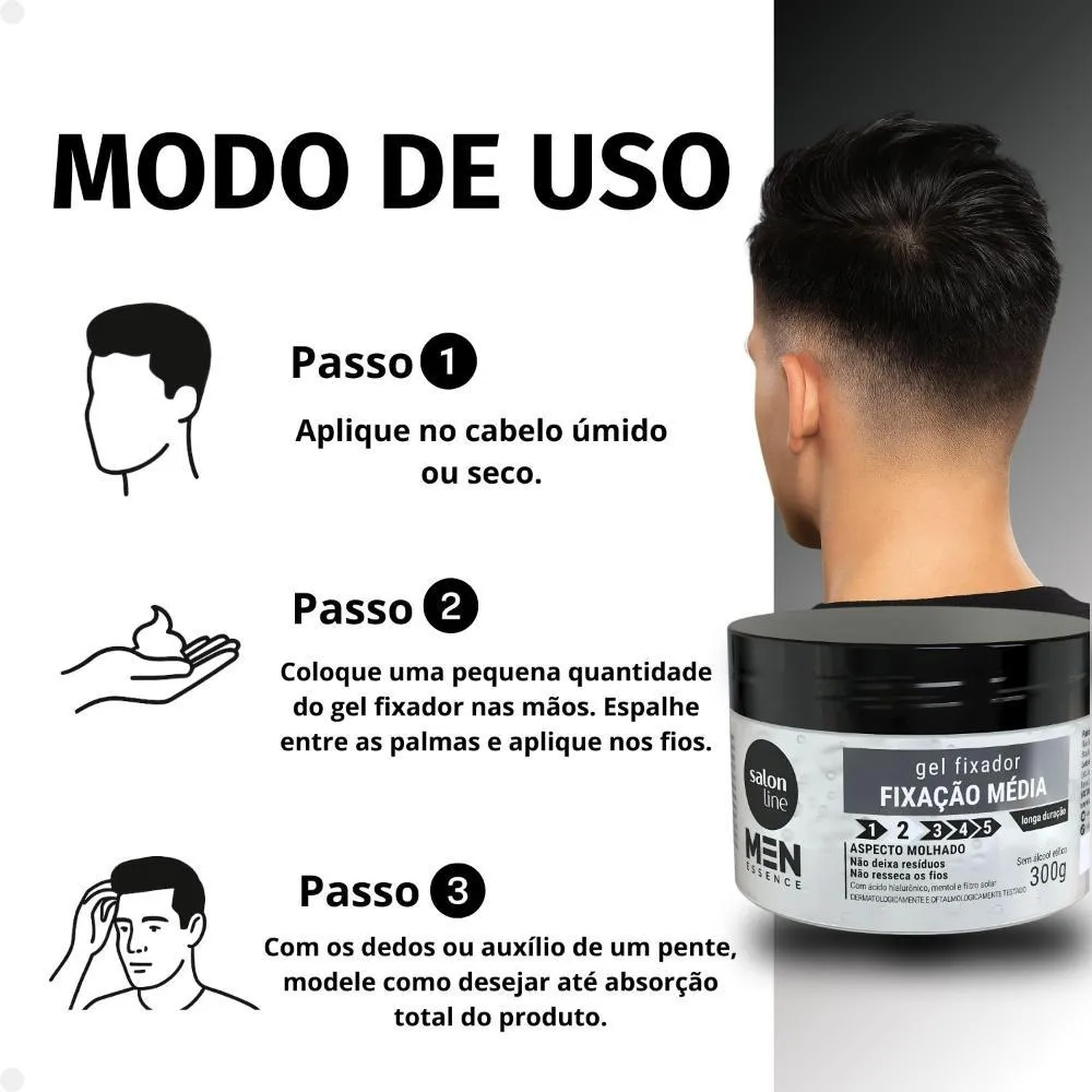 Gel Fixador Salon Line Men Essence Fixação Média Aspecto Molhado 300g