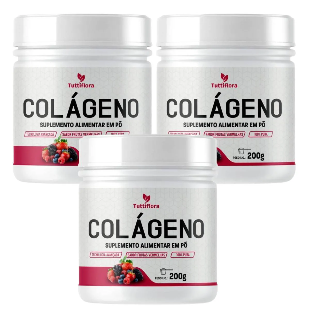 3X Colágeno Hidrolisado 300G Sabor Frutas Vermelhas Tuttiflora