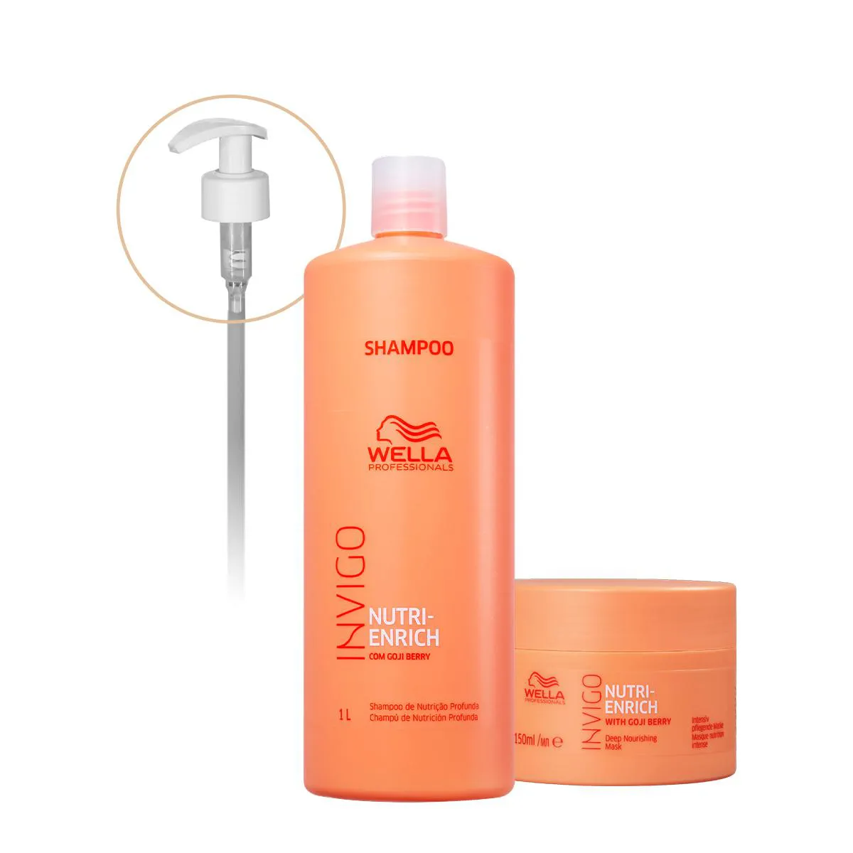 Kit Wella Professionals Nutri-Enrich Shampoo Máscara 150 Válvula Pump (3 Produtos)