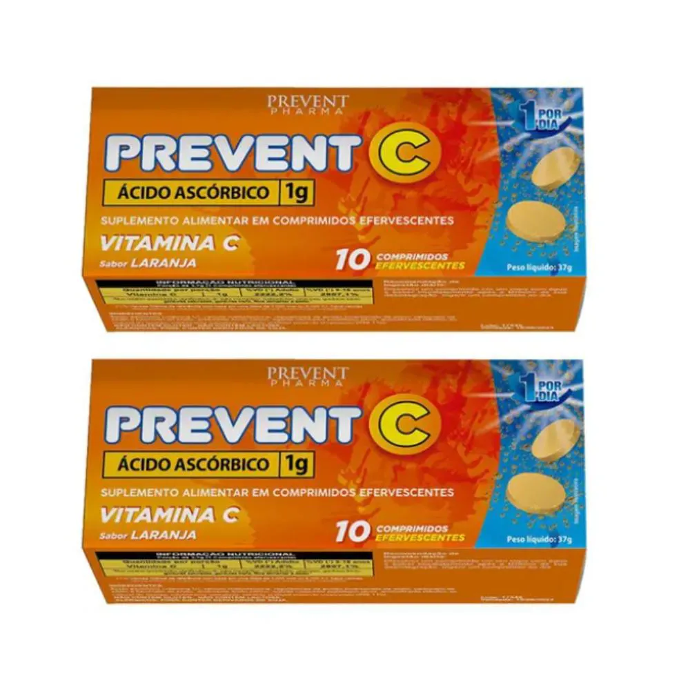 Kit 2X Vitamina C Sabor Laranja C/10 comprimidos Efervercentes - Prevent Pharma
