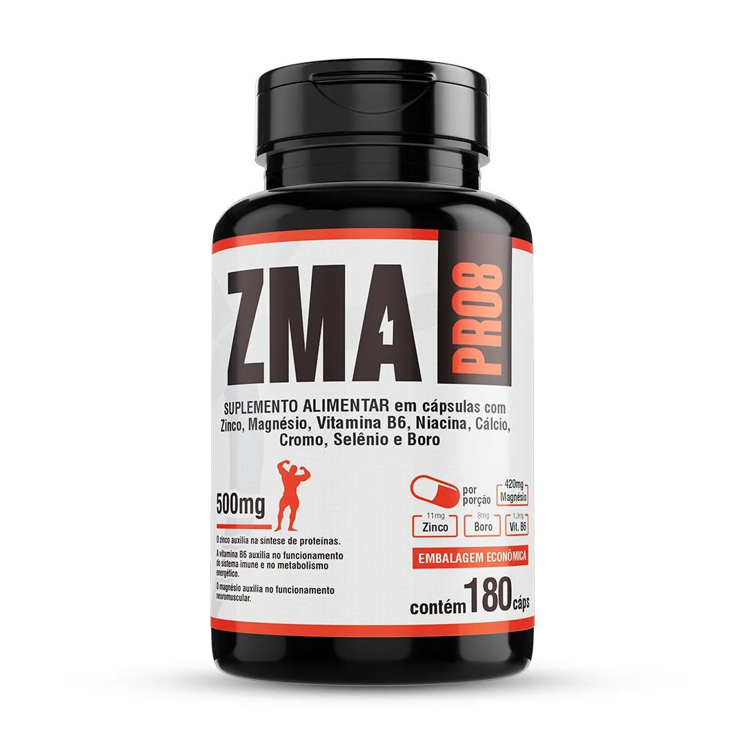 Zma Pro8 180 Caps Magnésio Zinco Boro Cromo Selênio Cálcio