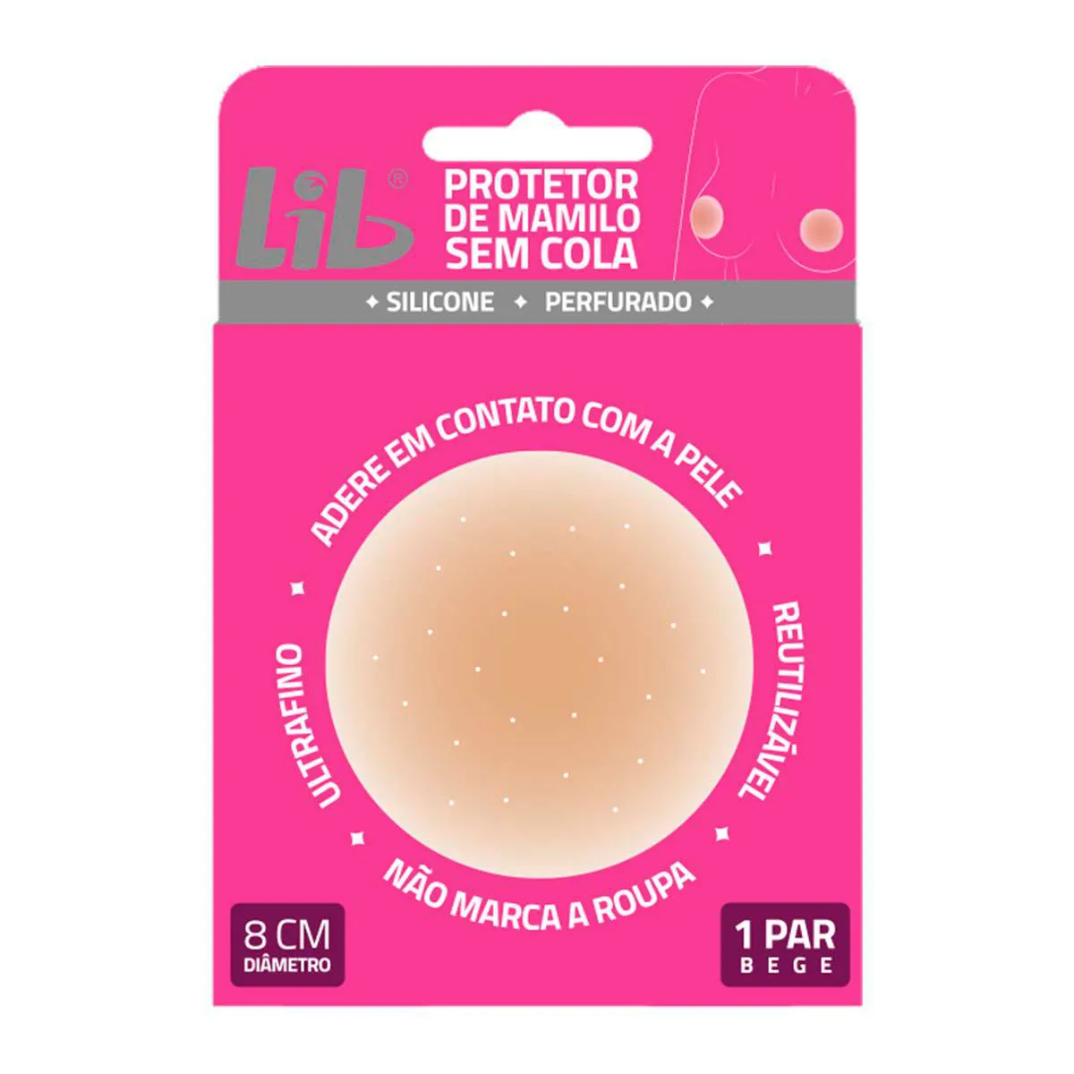 Protetor de Mamilo de Silicone Lib Perfurado Sem Cola Bege 1 Par
