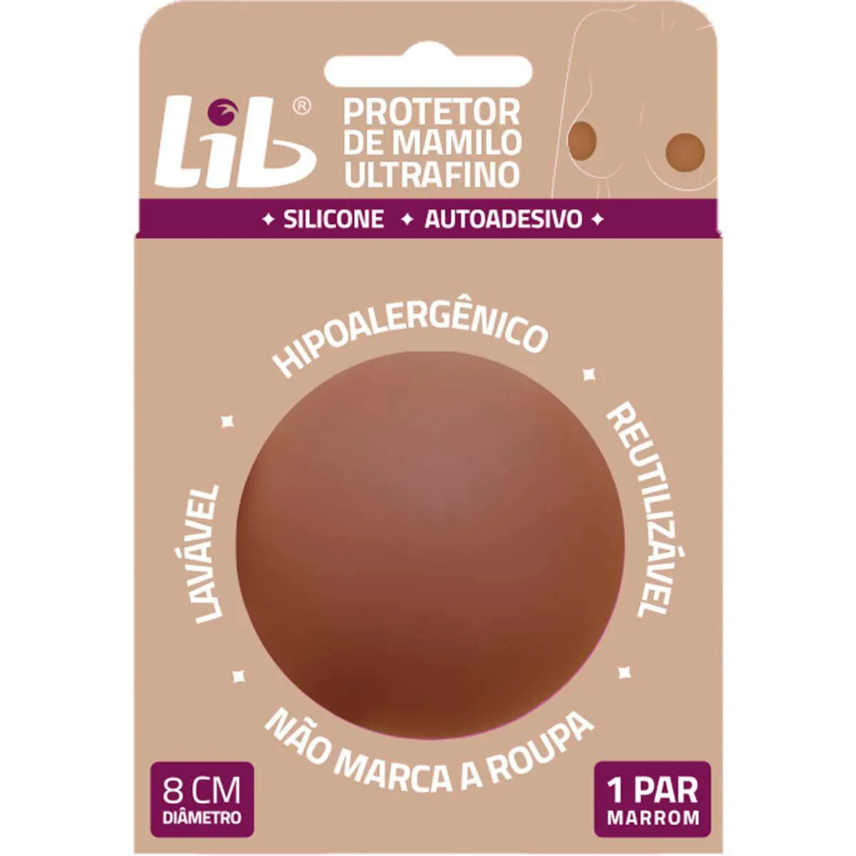 Protetor de Mamilo de Silicone Lib Ultrafino Reutilizável Marrom 1 Par