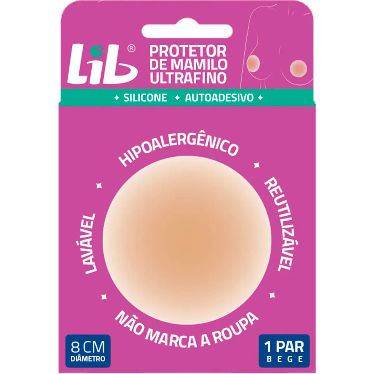 Protetor de Mamilo Ultra Fino Reutilizável Lib 1 Par Bege
