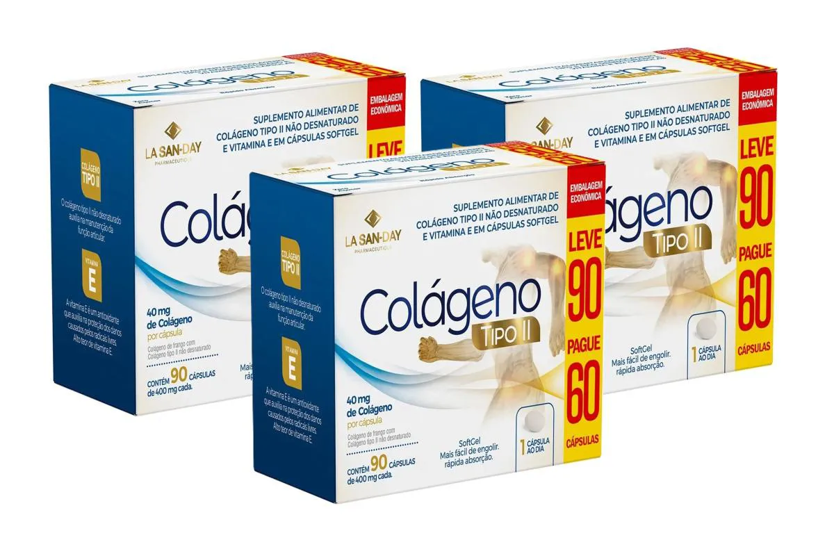 Kit 3 Colágeno Tipo 2 Não Desnaturado L90p60 cápsulas La San Day