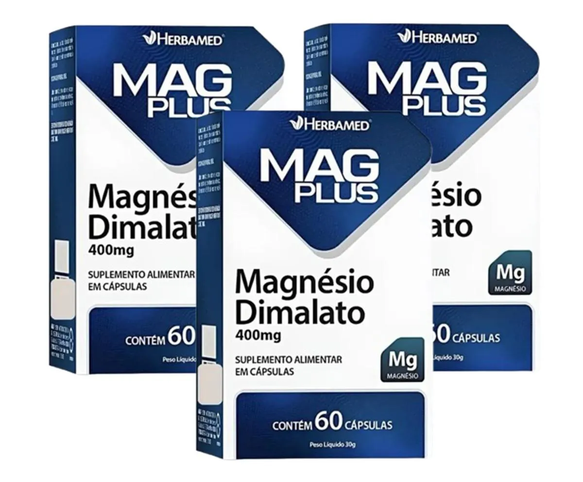 Kit 3 Mag Plus Magnésio Dimalato 400mg 60 cápsulas - Herbamed
