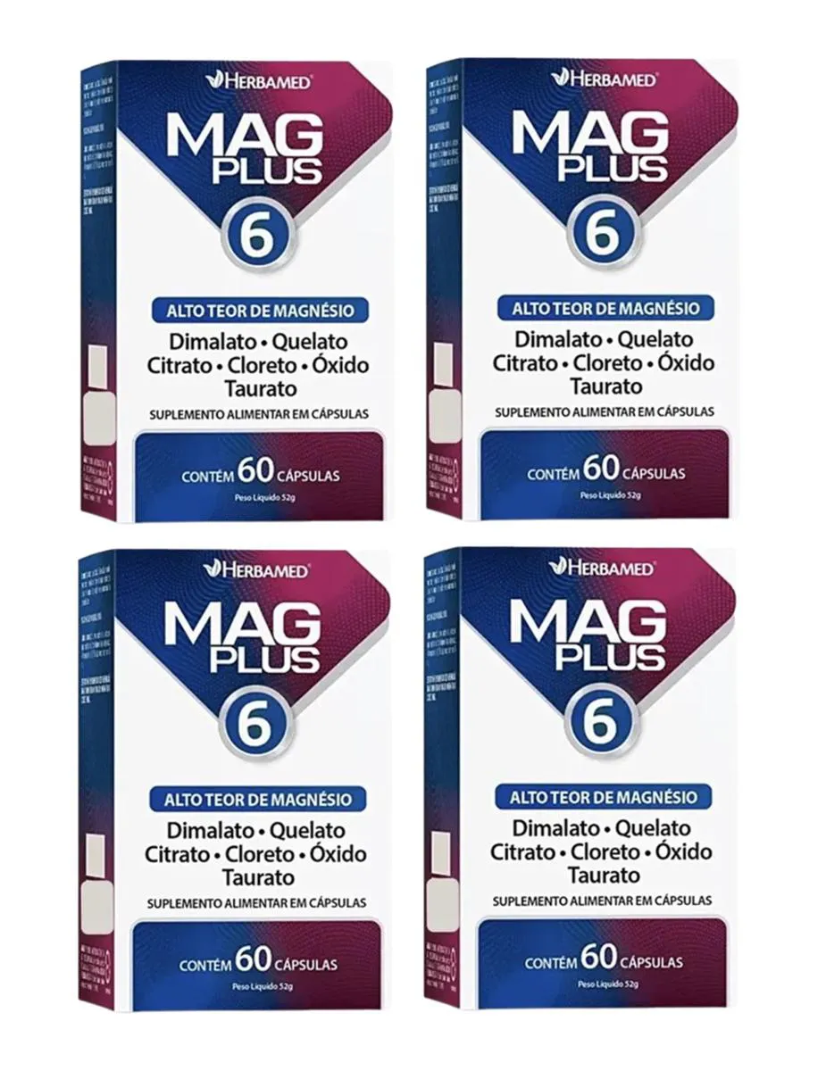 Kit 4 Mag Plus 6 Alto Teor de Magnésio 60 cápsulas - Herbamed
