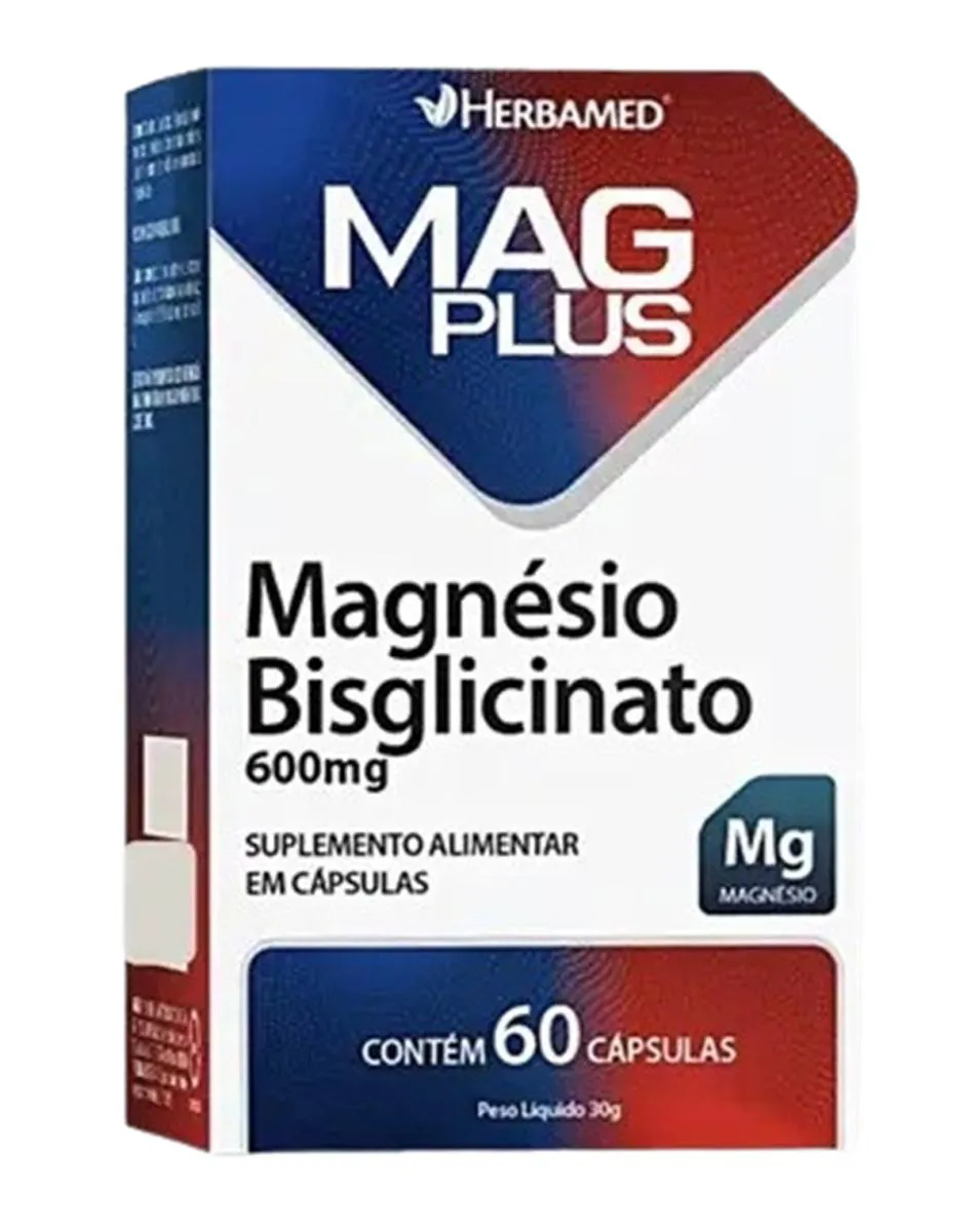 Mag Plus Magnésio Bisglicinato 600Mg 60 Cáps - Herbamed