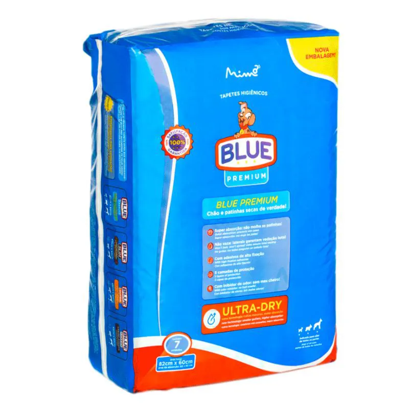 Tapete Higiênico Blue Original Premium com 07 Unidades de 82X60Cm