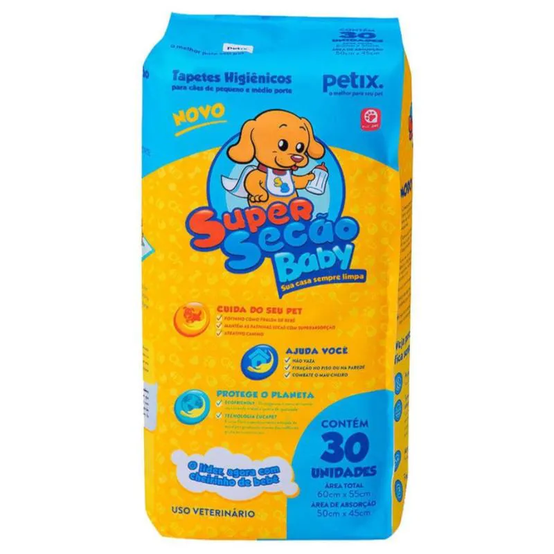 Tapete Higiênico Petix Super Secão Baby 30Un 60X55Cm