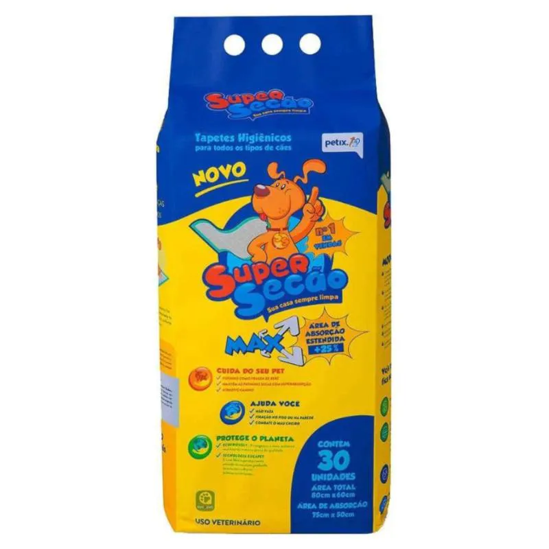 Tapete Higiênico Super Secão Max 80X60Cm 30Un para Cães