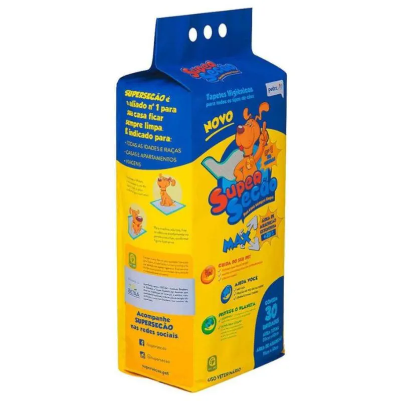 Tapete Higiênico Super Secão Max 80X60Cm 30Un para Cães