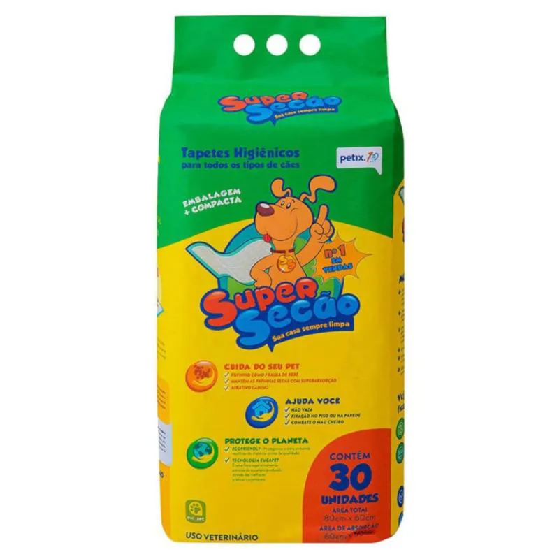 Tapete Higiênico Super Secão Petix 30Un 80X60Cm para Cães