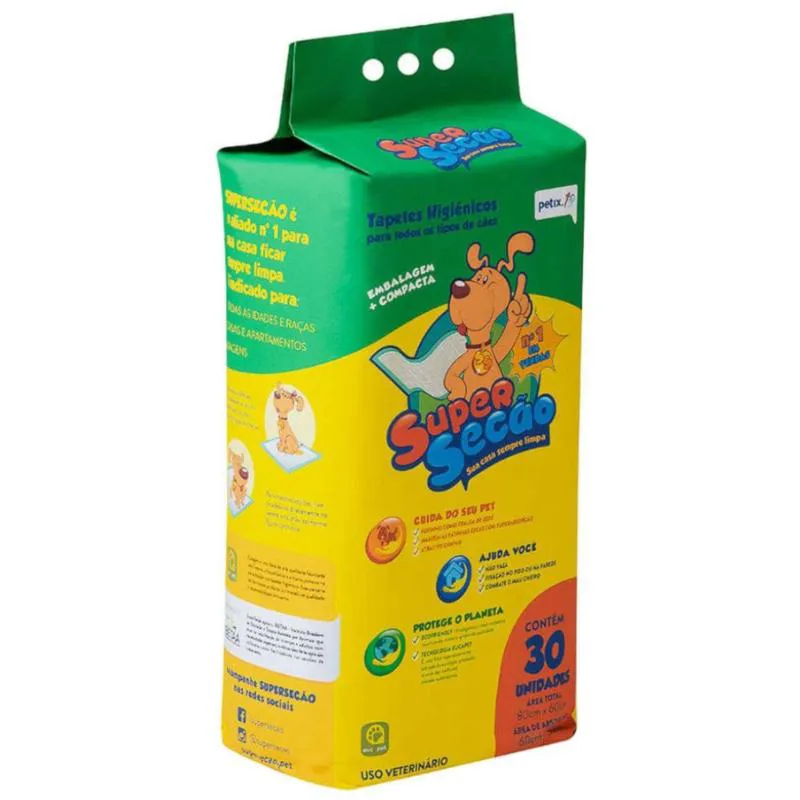 Tapete Higiênico Super Secão Petix 30Un 80X60Cm para Cães