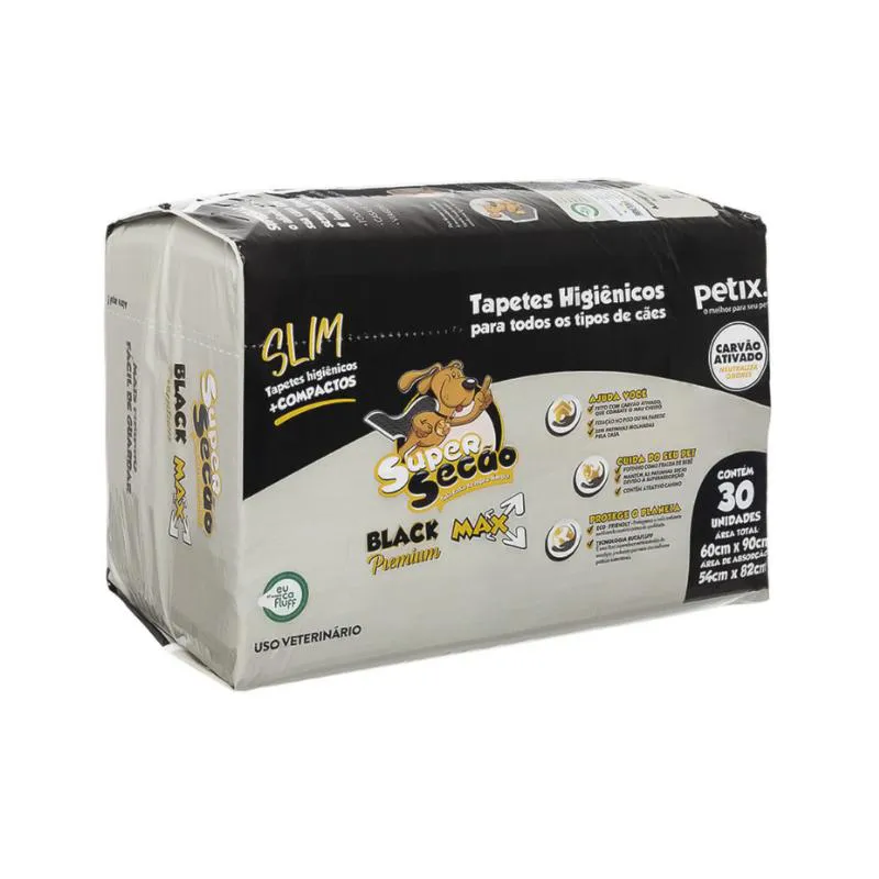 Tapete Higiênico Super Secão Slim Black 30Un 60X90Cm para Cães