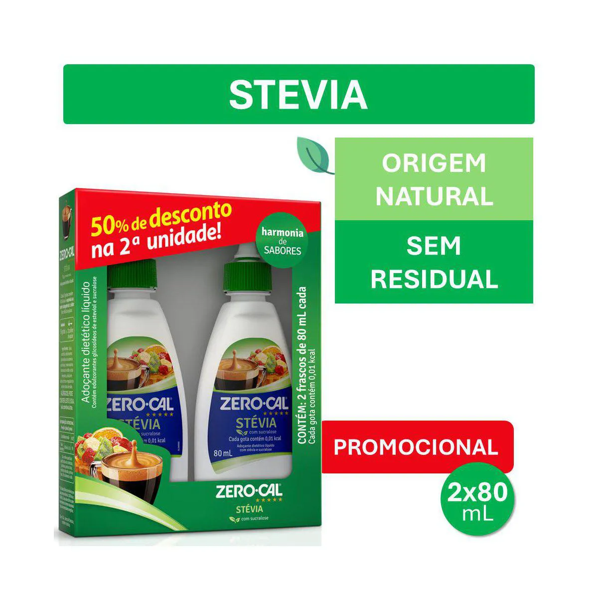 Kit Adoçante Líquido Zero-Cal Stévia 2 unidades de 80ml cada