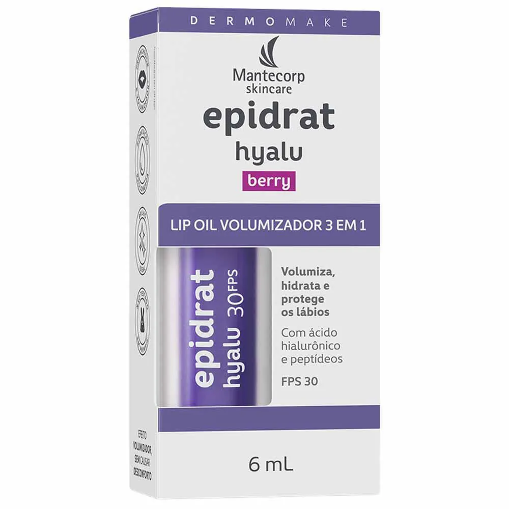 Hidratante Labial Volumizador Mantecorp Skincare Epidrat Hyalu Lip Oil Fps30 6Ml Berry