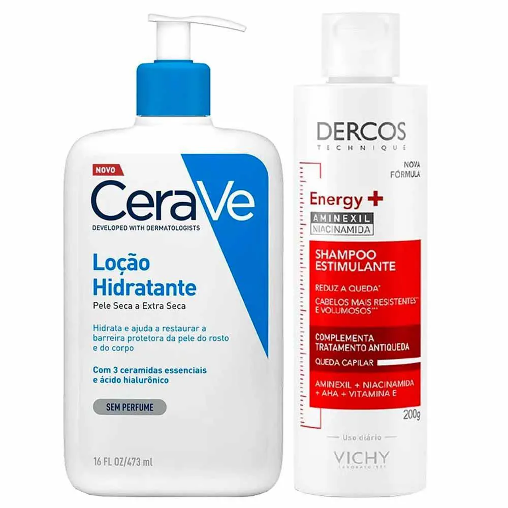 Vichy Dercos e Cerave Kit – Shampoo + Loção de Hidratante