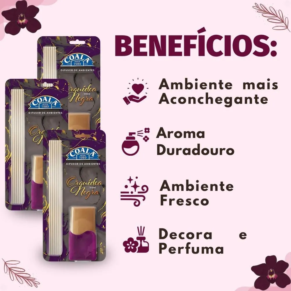 Kit Coala: 3 Difusores de Aroma Orquídea Negra 100ml