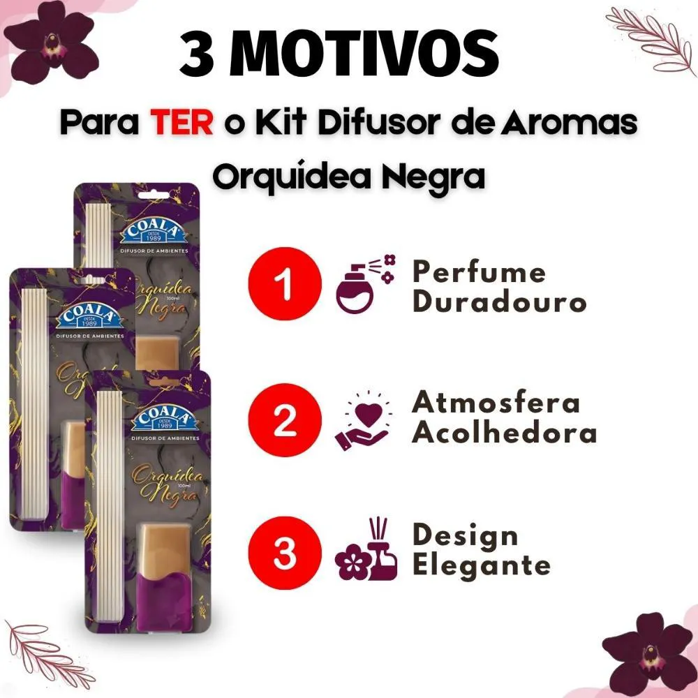 Kit Coala: 3 Difusores de Aroma Orquídea Negra 100ml