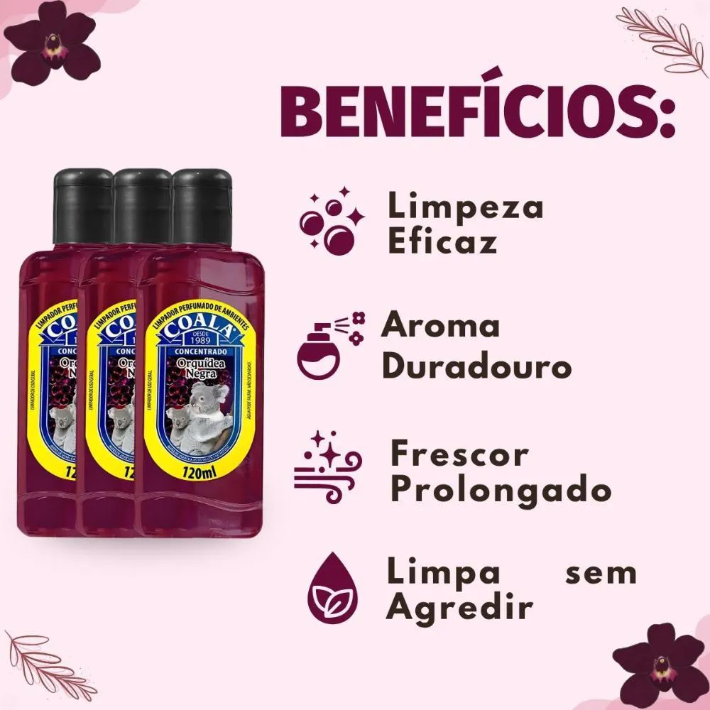 Kit Coala: 3 Limpadores Perfumados Orquídea Negra 120ml
