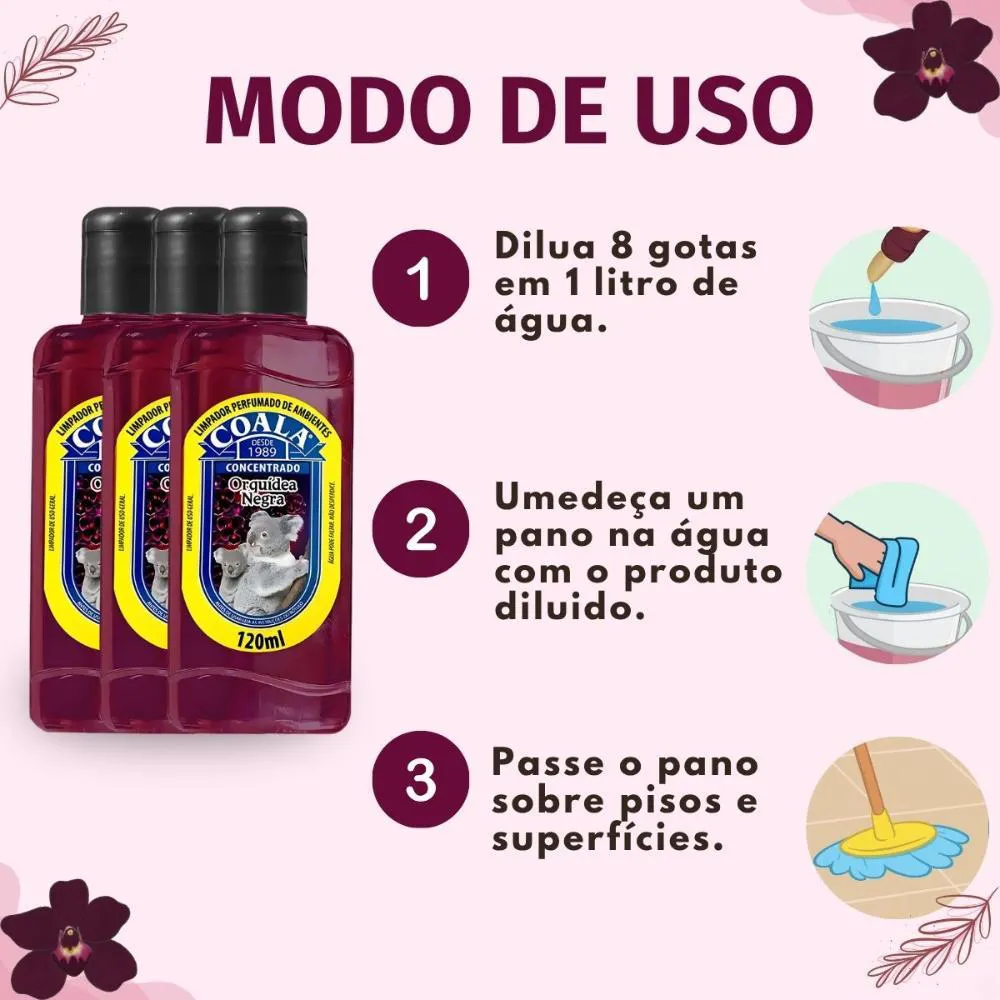Kit Coala: 3 Limpadores Perfumados Orquídea Negra 120ml