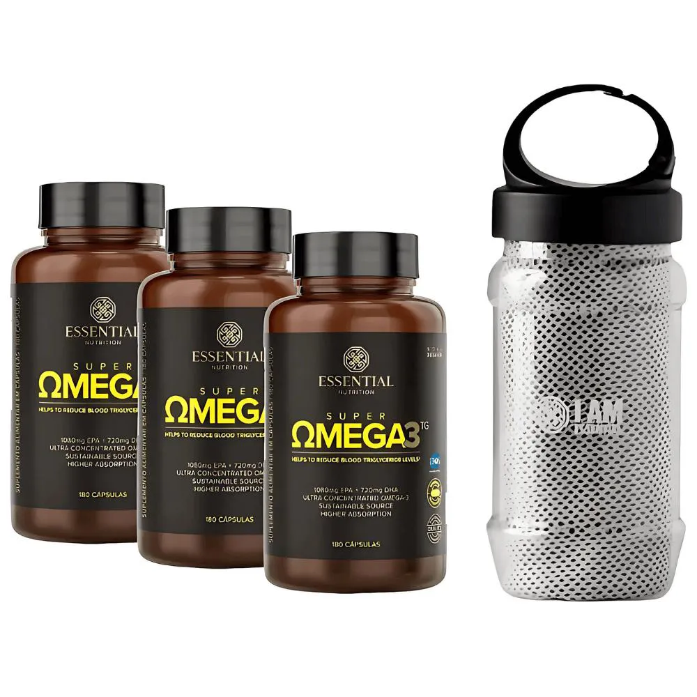 Kit 3X Super Omega 3 Tg (180 Caps Cada) 1000Mg + Brinde - Essential Nutrition
