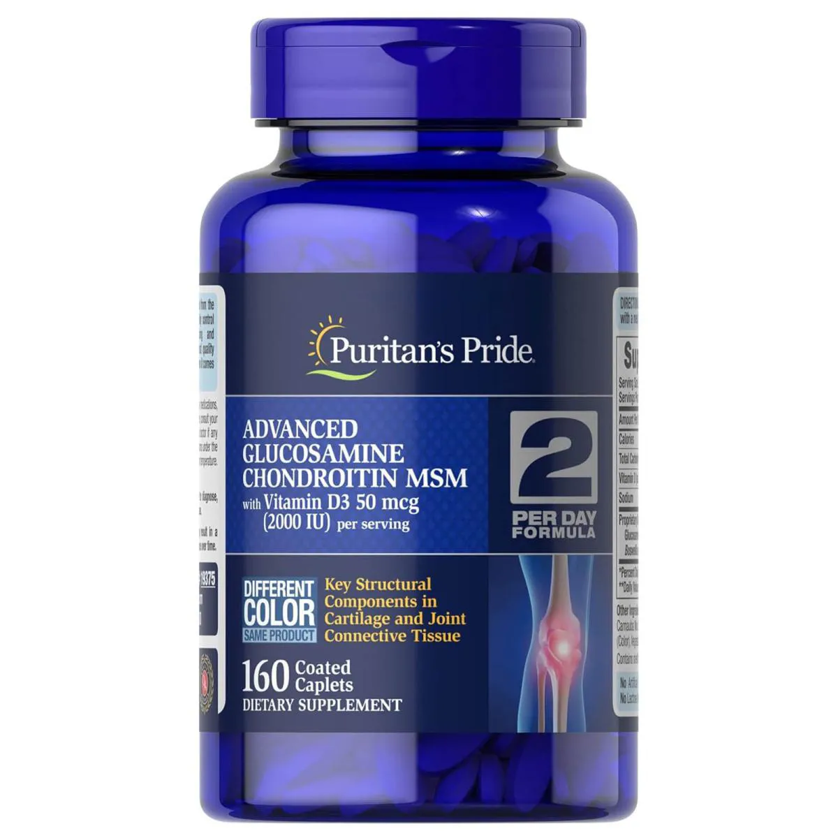 Glucosamina Condroitina Msm com Vitamina D3 2.000 Ui 160 Caplets - Puritan's Pride
