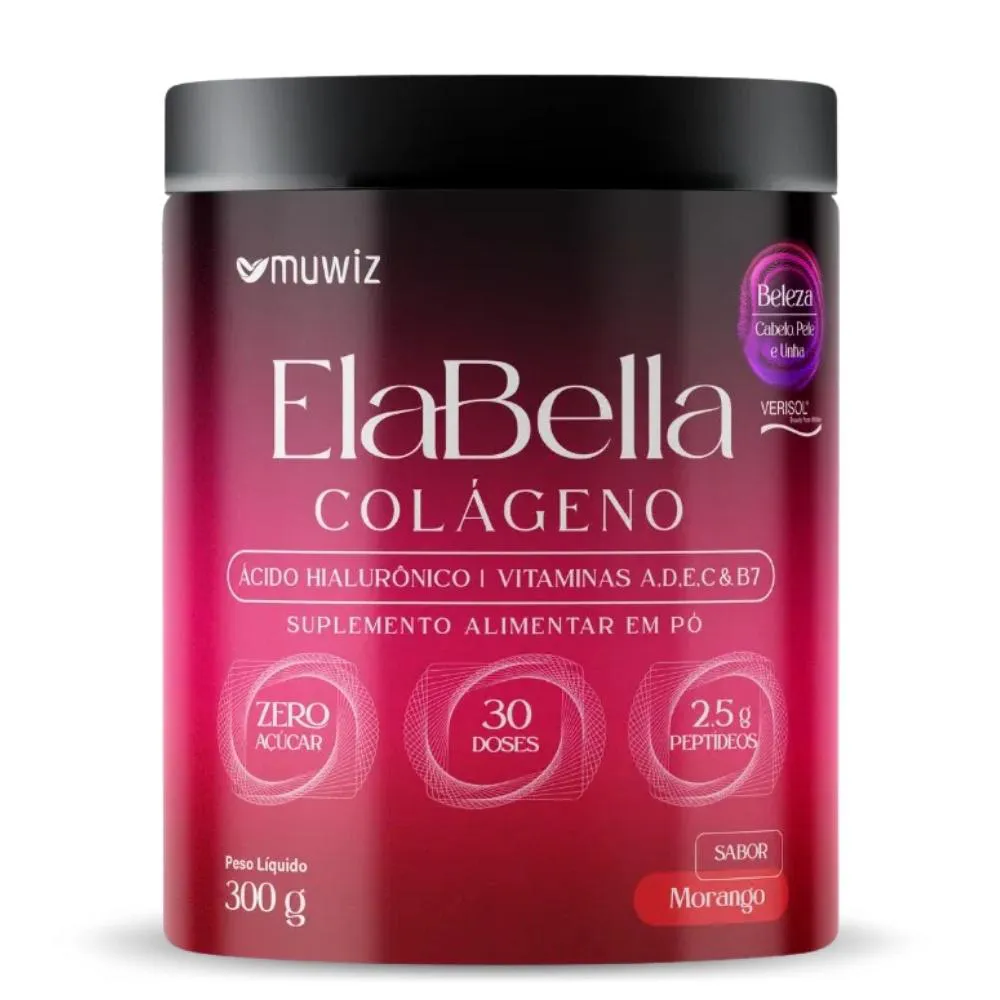 Colágeno Verisol com Ácido Hialurônico 300G Sabor Morango Muwiz