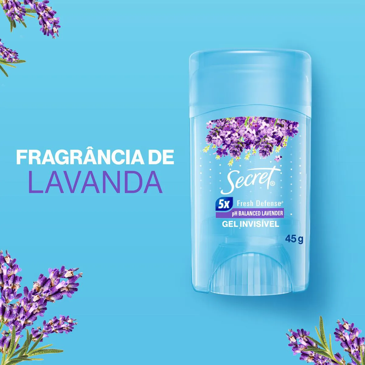 Desodorante Twist Stick em Gel Secret pH Balanceado Lavander 48h 45g