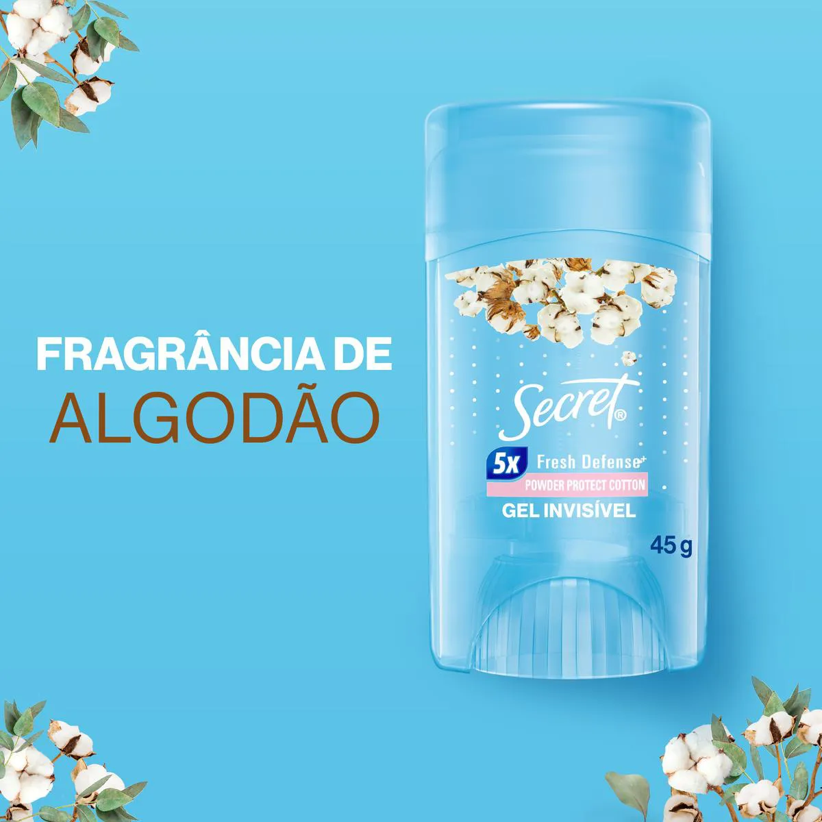 Desodorante Antitranspirante Secret Powder Protect Cotton Gel 48h Feminino 45g