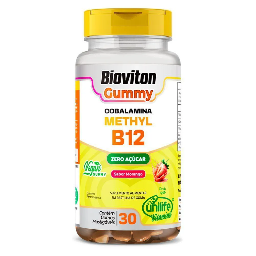 Gummy Vitamina B12 Methyl Unilife 30 Gomas Morango